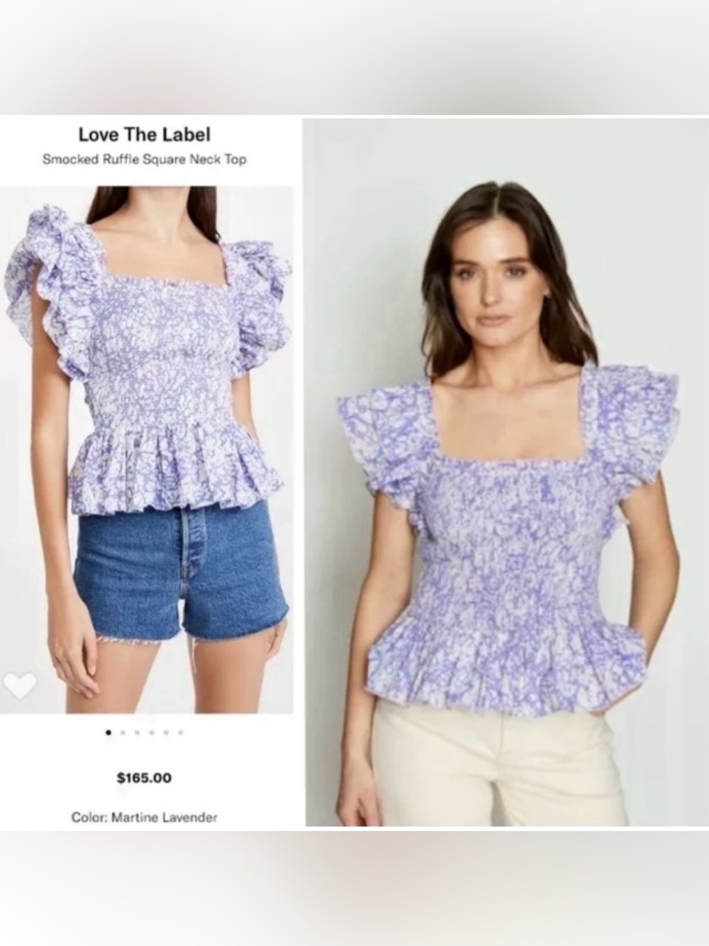 Price Firm-New Love The Label Martine Lavender Smocked Ruffle Top, Size XS